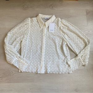 & Other Stories Lace Blouse Puff Sleeve Romantic Sheer Top US 10 NWT